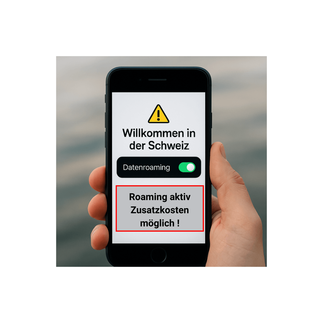smartphone handy mit warnung roaming Schweiz und Warnhinweis auf Kosten